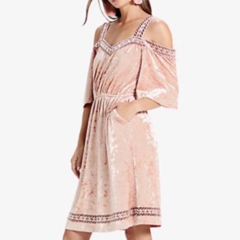Lucky Brand NWT Pink‎ Crushed Velvet Embroidered Pocket Dress Size Small